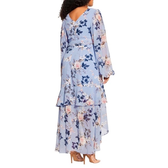 ON SALE! City Chic Elodie Floral Long Sleeve High-Low Dress in Ice Bluebell - Picture 2 of 5